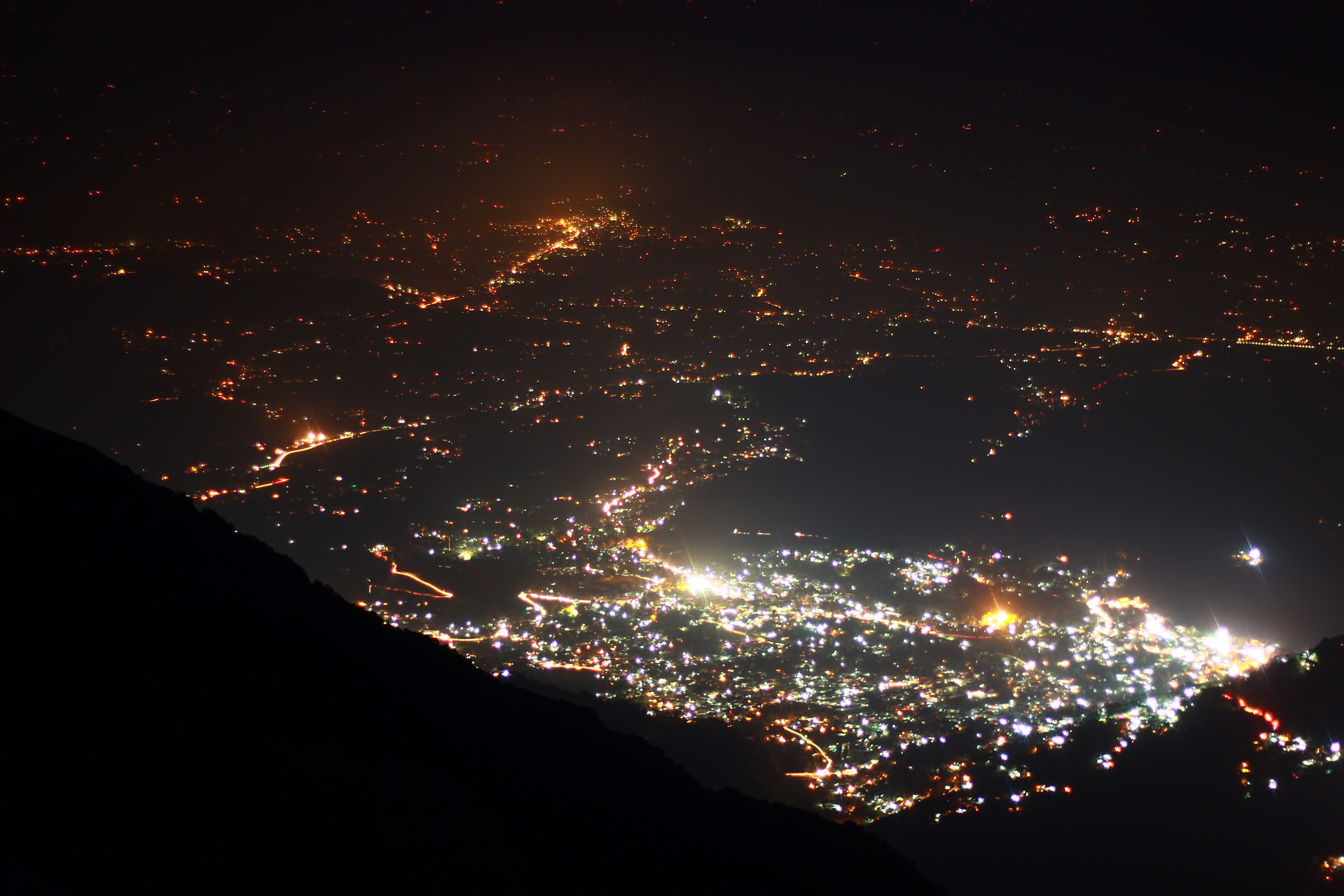 Night view of Mcleodganj and Dharmshala from Triund